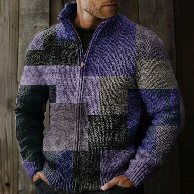 Men's Vintage Western Patchwork Design Graphic Zip Sweater artswardrobe