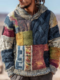 Western Geometric Patchwork Men's Chunky Knit Hooded Sweater artswardrobe
