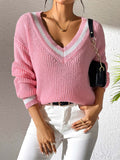 Jeanette® | Long-sleeved sweater with contrast trim and V-neck