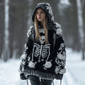 Women's Vintage Three-dimensional White Rose Casual Warm Hooded Sweater elevenforest
