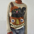 Pumpkin And Black Cat Halloween Print Women'S Sweater elevenforest