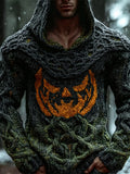 Viking Halloween Evil Emoji Men's Chunky Knit Twist Hooded Sweater artswardrobe