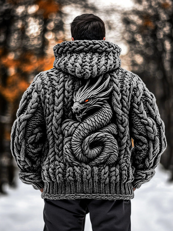 Men's Viking Dragon Style Celtic Thick Zip Hooded Sweater artswardrobe