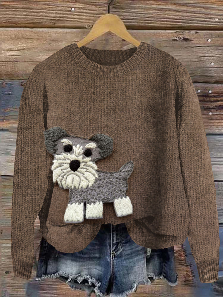 Comstylish Funny Mini Schnauzer Felt Applique Cozy Sweater