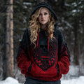 Women's Vintage Viking Tribal Celtic Skull Art Chunky Knit Hooded Sweater artswardrobe