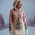 Vintage Christmas Trees Beads Embroidered Hooded Sweater Dress artswardrobe