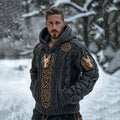 Men's Viking Tribal Wolf Totem Inspired Chunky Knit Pocket Hooded Sweater artswardrobe