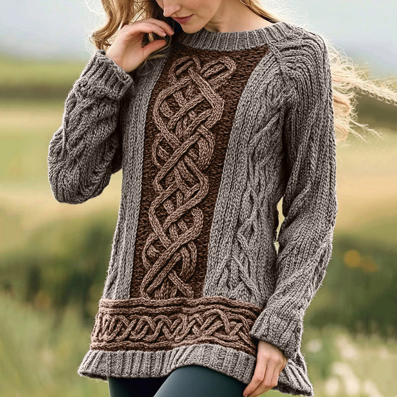 Women's Irish Celtic Knot Jacquard Crew Neck Sweater artswardrobe