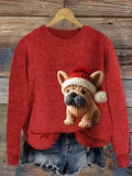 Comstylish Christmas French Bulldog Crochet Art Cozy Knit Sweater