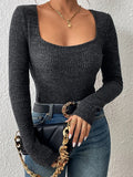 Melina® | Women's long-sleeved, ribbed square neck sweater