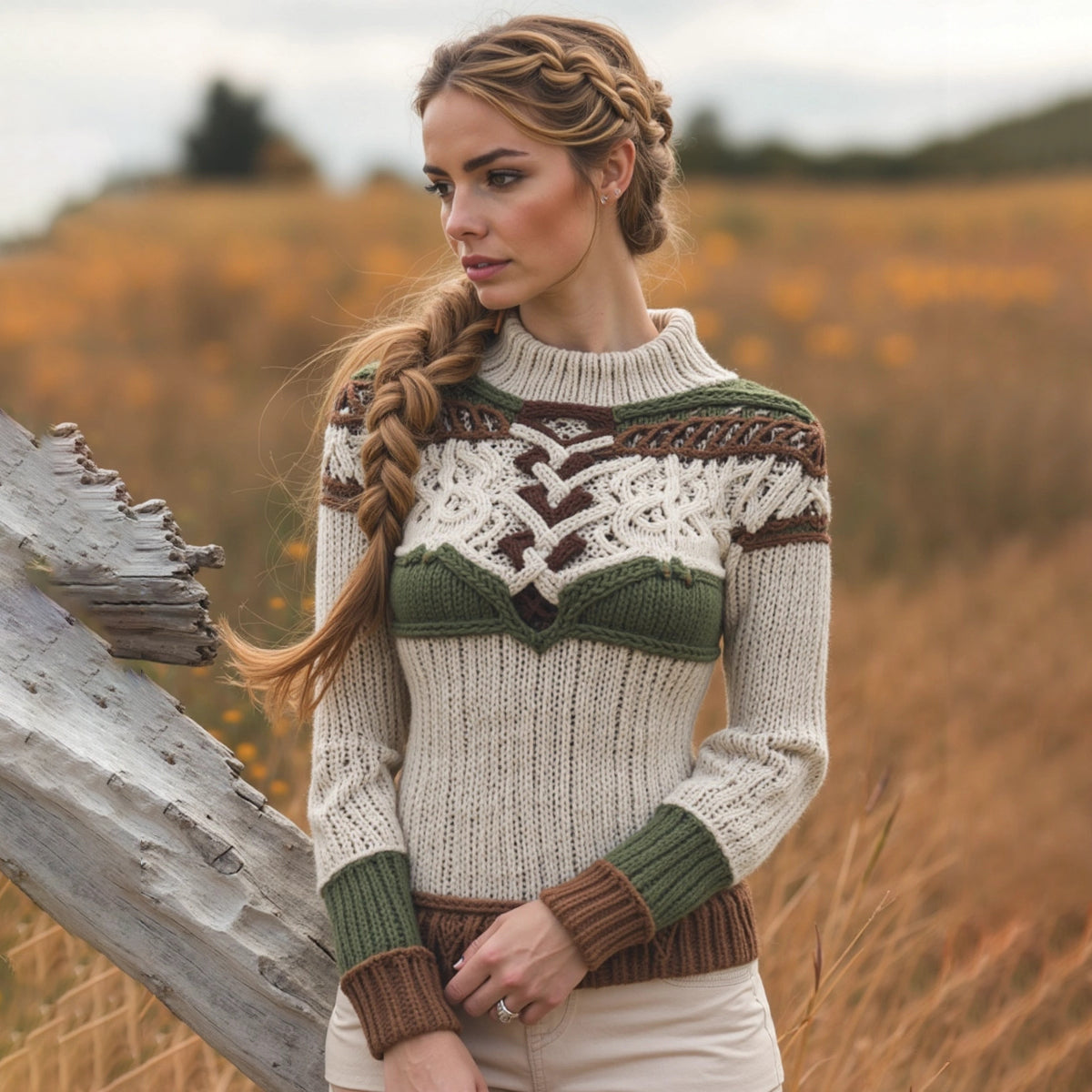 Irish Contrast Celtic Jacquard Turtleneck Knit Sweater elevenforest