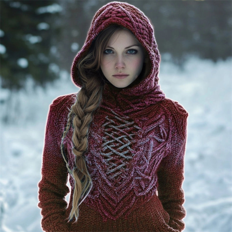 Vintage Celtic Forest Elf Gradient Cozy Hooded Sweater elevenforest