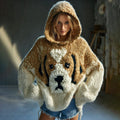 Comstylish Vintage Fuzzy Golden Retriever Dog Felt In Gradient Art Cozy Knit Hooded Sweater