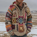 Men's Fair Isle Geometric Crochet Jacquard Warm Half-zip Hooded Sweater artswardrobe