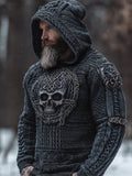 Viking Skull Men's Chunky Knit Hooded Sweater elevenforest