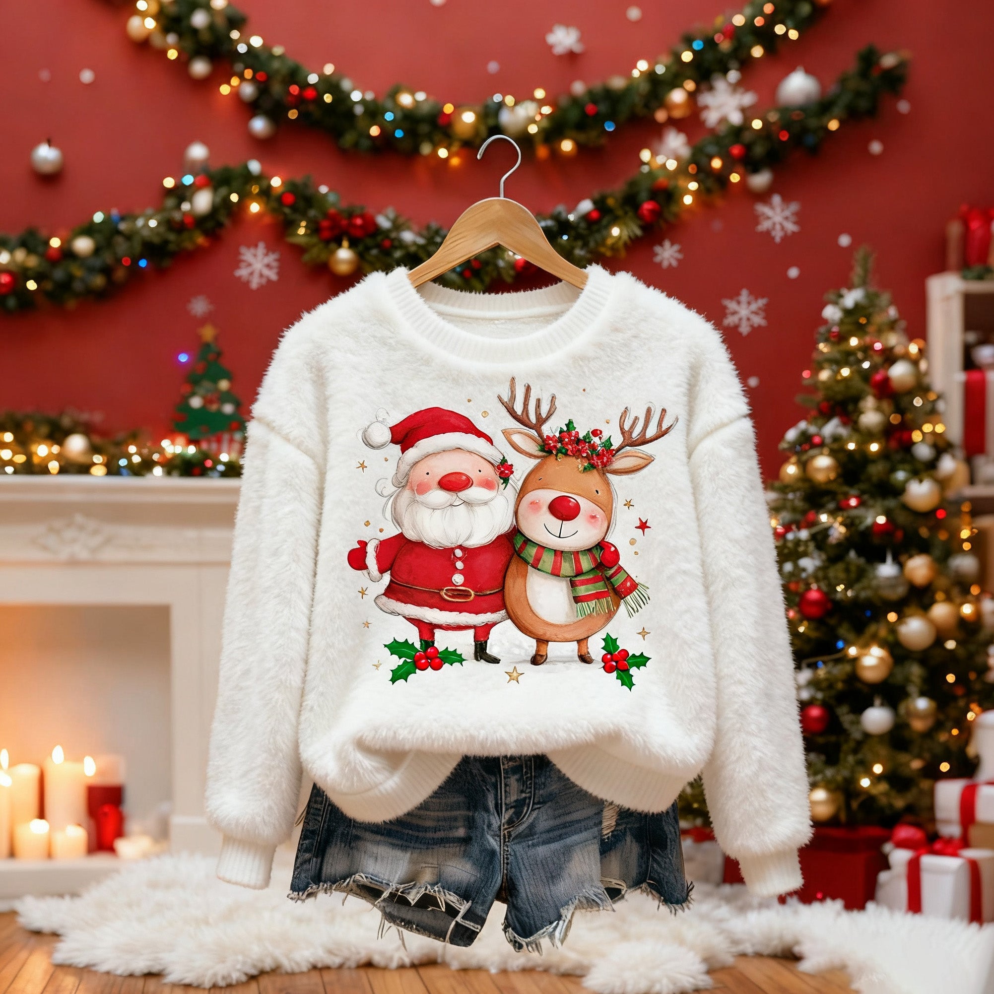 Women's Santa Claus Christmas Elk Cozy Christmas Plush Sweater