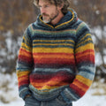 Men's Vintage Rainbow Stripe Knit Jacquard Fairman Island Jacquard Thick Warm Hooded Sweater elevenforest