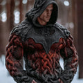 Halloween Flame Bat Men's Chunky Knit Hooded Sweater elevenforest