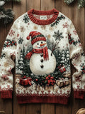 Comstylish Women's Christmas Snowman Print Art Casual Knitted Sweater