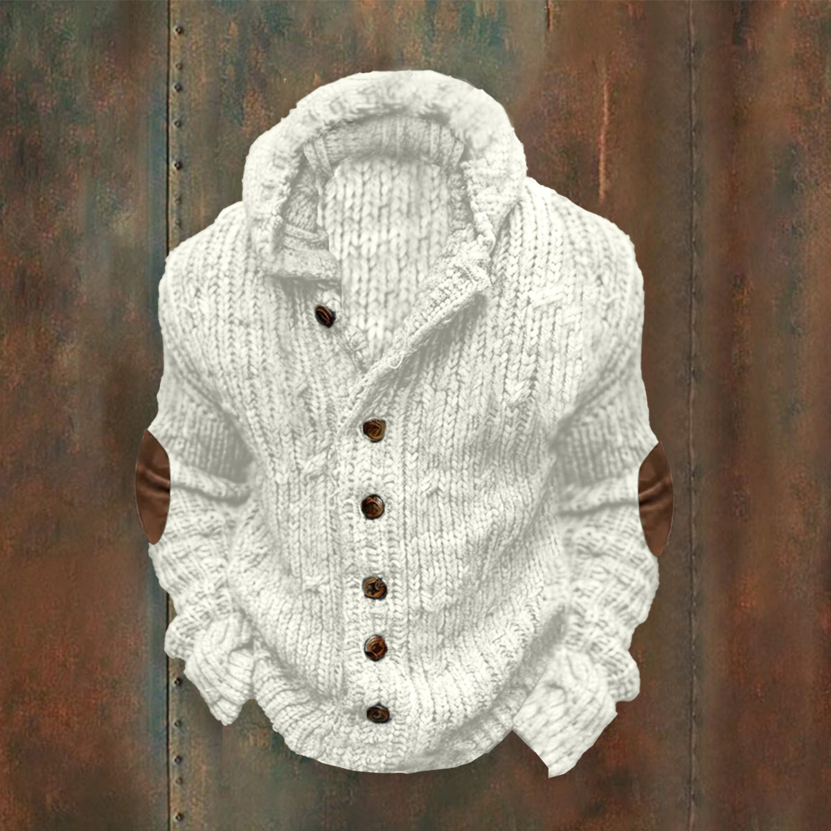 Vintage Cable Knit Basic Buttons Hooded Sweater artswardrobe
