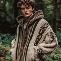 Mens Vintage Irish Celtic Chunky Stitch Comfort Warm Button Hooded Sweater elevenforest