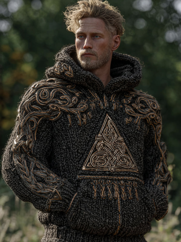 Men's Vintage Viking Celtic Knot Knitted Hooded Sweater artswardrobe