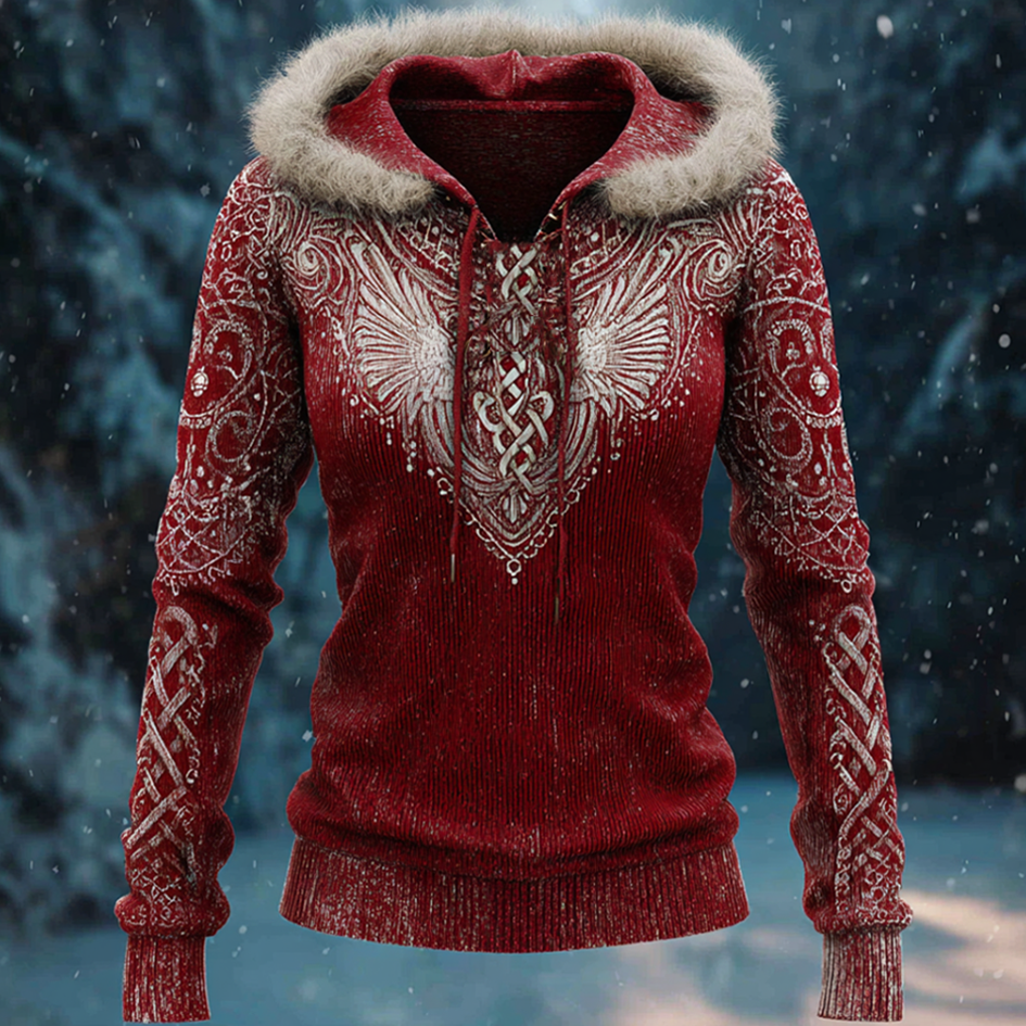 Comstylish Women's Vintage Viking Celtic Style Hooded Knitted Sweater