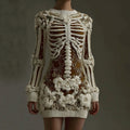 Comstylish Women's Halloween Skeleton Art Gothic Knit Mini Sweater Dress