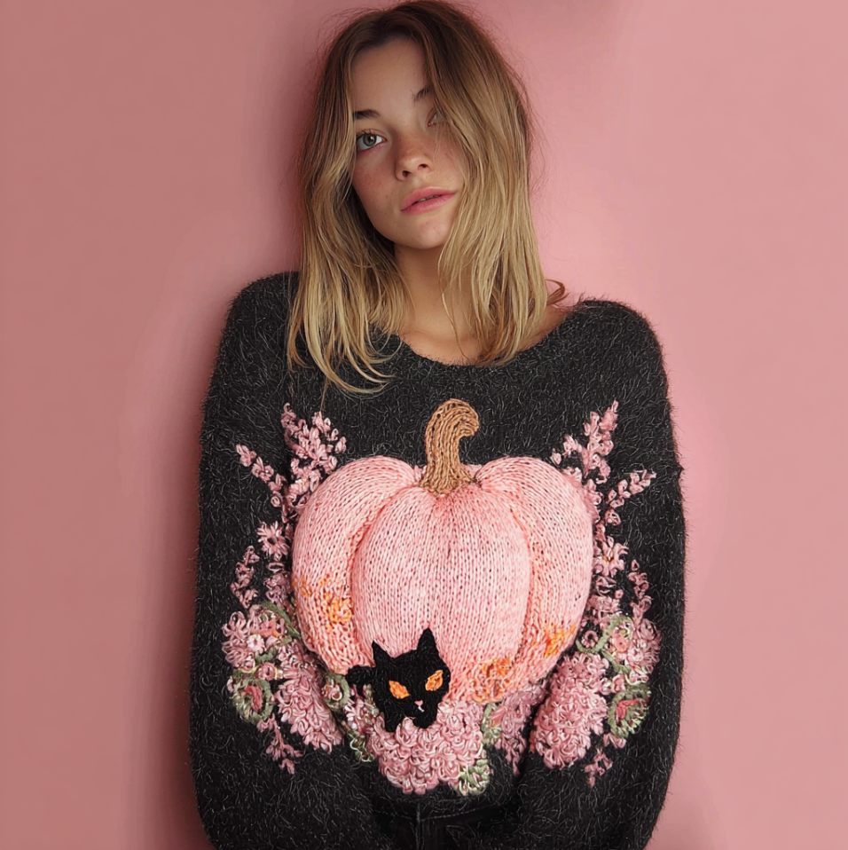 Comstylish Women's Christmas Pumpkin Element Knitted Sweater