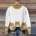 Vintage Cute Cat Art Knitted Embroidery Pattern Sweater elevenforest