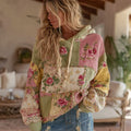 Women's Vintage Floral Patchwork Art Knit Jacquard Hooded Sweater