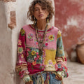 Women's Floral Embroidery Patchwork Art Pullover Cozy Knit Sweater artswardrobe