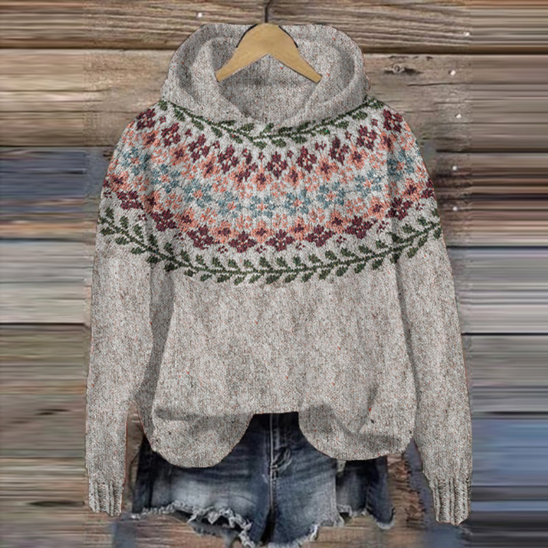 Vintage Floral Geometry Pattern Warm Comfy Sweater artswardrobe