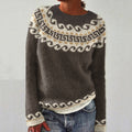 Greek Key Pattern Wave Jacquard Cozy Knit Pullover Crew Neck Sweater artswardrobe