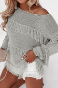 Casandra® | Long-sleeved sweater with fringes and a boat neckline