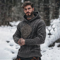 Men's Vintage Viking Jacquard Cozy Knit Hooded Sweater artswardrobe