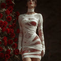 Comstylish Halloween Bloody Bandages Lace Slim Fit Sweater Dress