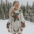 Comstylish Women's Christmas Floral Celtic Knot Midi Sweater Dress