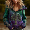Women's Vintage Viking Tree Of Life Cozy Warm Knit Zip-up Hooded Sweater artswardrobe
