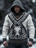 Men's Viking Wolf Celtic Contrast Cozy Chunky Hooded Sweater artswardrobe