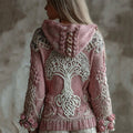 Vintage Pink Roses Viking Tree Of Life Hooded Chunky Sweater artswardrobe