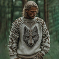 Men's Vintage Viking Wolf Pattern Knit Pullover Sweater elevenforest