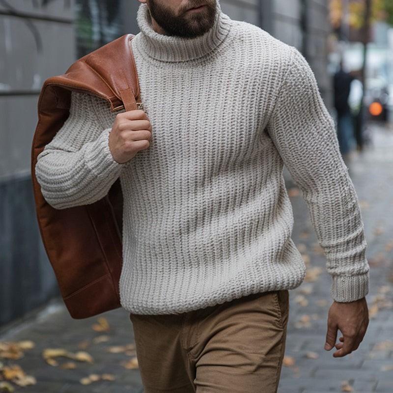Men's Vintage Jacquard Chunky Knit Turtleneck Sweater elevenforest