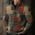 Men's Vintage Fairman Island Patchwork Pattern Zip Sweater artswardrobe