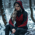 Viking Celtic Knot Contrast Cozy Hooded Knit Sweater artswardrobe