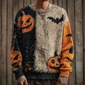 Pumpkin & Bat Irregular Patchwork Men's Sweater artswardrobe