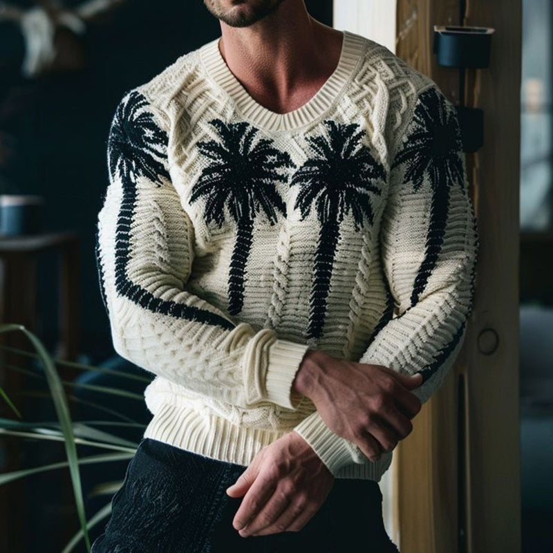 Men'S Coconut Tree Knitted Graphic Art Cozy Knit Sweater artswardrobe