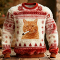 Comstylish Cute And Quirky Cat Pattern Warm Crew Neck Sweater