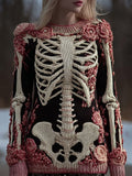Vintage Skeleton Roses Crew Neck Comfy Knit Sweater artswardrobe