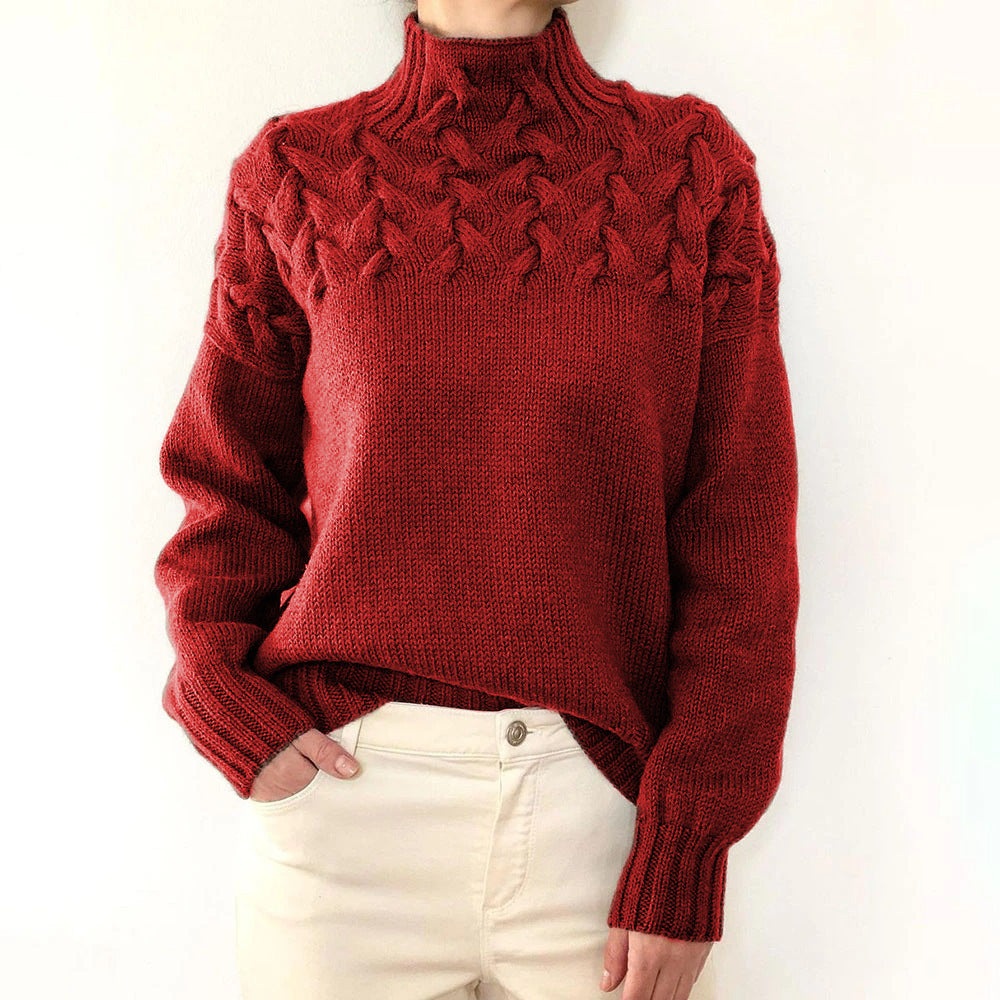 Vintage Woven Detail Turtleneck Long Sleeve Sweater elevenforest